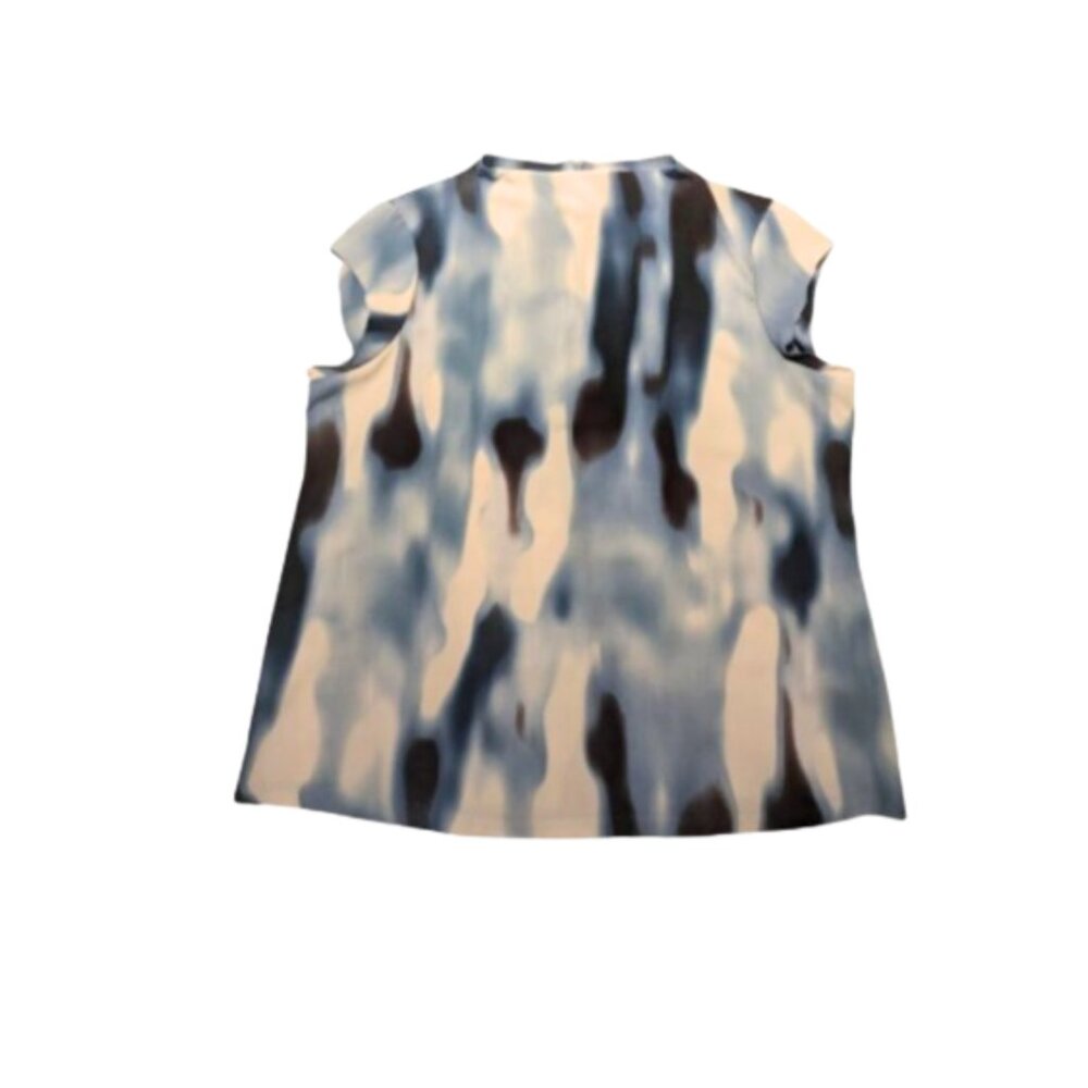 Calvin Klein Watercolor Print Sleeveless Top Keyhole Back Flutter Sleeve Size L - Picture 2 of 5